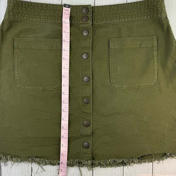 Madewell Kale Green Stretch Raw Hem  Button Fly A-Line Mini Skirt Plus Size 14 - Picture 15 of 16